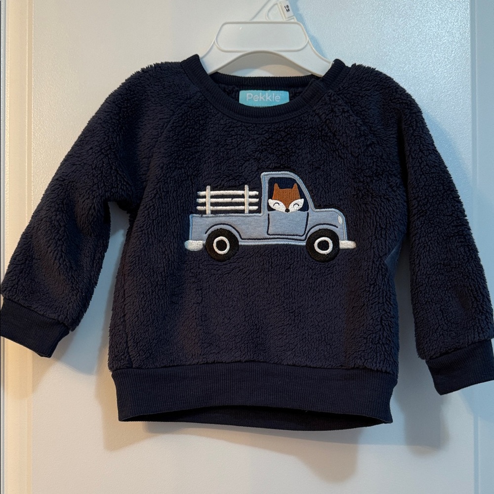 Navy Fleece Sweatshirt with Fox Truck Design